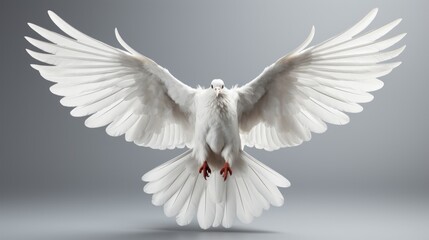 A white dove isolated against a pure white backdrop