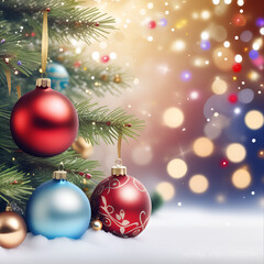 Obraz na płótnie Canvas Christmas background with garland and bokeh. Christmas balls on the Christmas tree