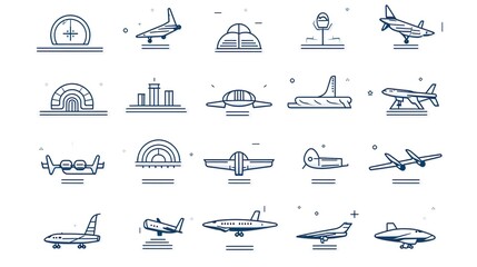 aircrafts icon set. jets and planes silhouette on solid background.