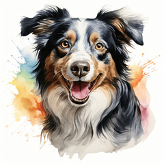 Blissful Dog Portrait, Soft Pastel Palette, Watercolor, Isolated on White