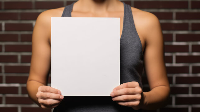 Female holding blank card mockup template, woman design presentation background copyspace