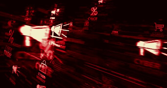 Cyber monday symbol technology loop concept. Abstract sign on glitch screens. Seamless and looped.