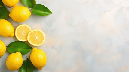 Fresh Juicy Lemons on light desk background. Top View on Light Desk with White Background - obrazy, fototapety, plakaty