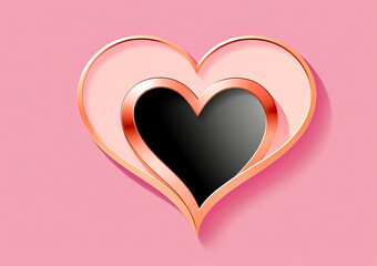 Illustration black heart shape mixed with pink rose background