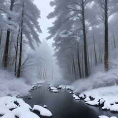 Naklejka premium a beautiful forest full of snow-covered trees