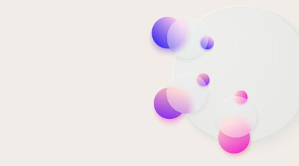 Abstract minimalistic background for presentation slide in glassmorphism design. Glassmorphic website layout with vibrant glass circles