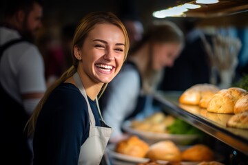 Friendly Female Baker Providing Exceptional Customer Service in Her Charming Retail Store