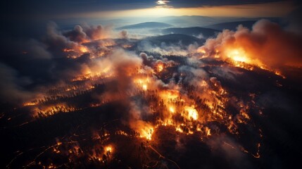 An aerial view of a forest fire