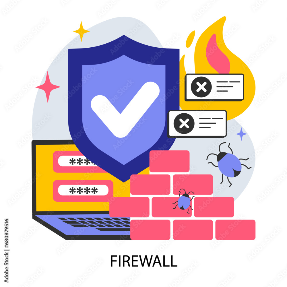 Poster firewall. network security device monitoring incoming and outgoing network traffic. internet connect