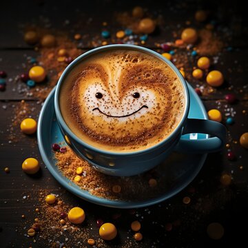 a smiley face is painted in a cup of coffee   ,Chocolate day, Valentines Day, Valentines week 
