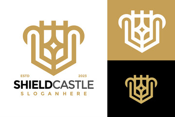 Luxury Shield Castle Logo design vector symbol icon illustration