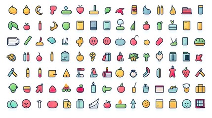100 school icons set in flat style. Illustration of school icons isolated for any design