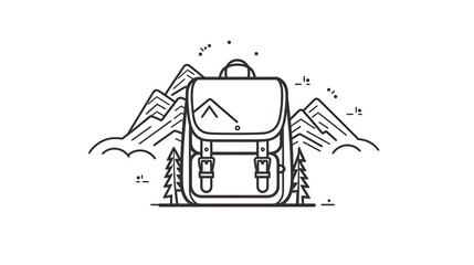 Fototapeta premium Backpack icon outline logo camping and mountains