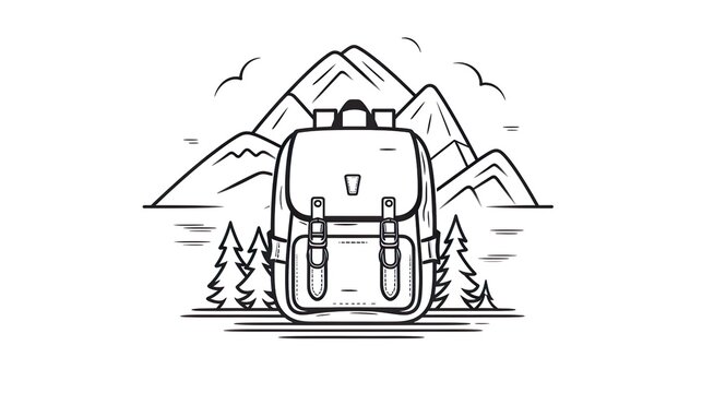 Backpack icon outline logo camping and mountains