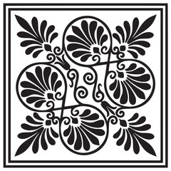 Vector golden colored square ornament of ancient Greece. Classic tile pattern of the Roman Empire.