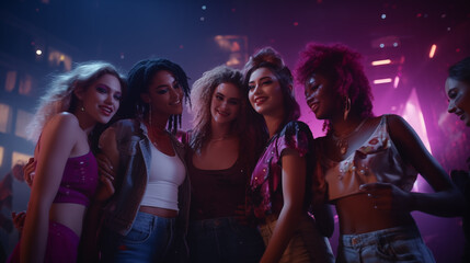 Fototapeta premium Group of beautiful female friends at a colorful party