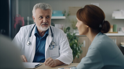 Obraz premium Elderly male doctor giving advice to a patient treatment or care