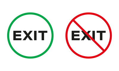 Exit Sign. Emergency Way Icon. Evacuation from Building Symbol Set. Allowed and Forbidden Fire Escape Red and Green Circle Sign. Isolated Vector Illustration