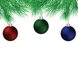 Christmas Decoration with Fir and Baubles. Festive winter holiday concept vector