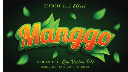 manggo 3d text effect design with leaf background