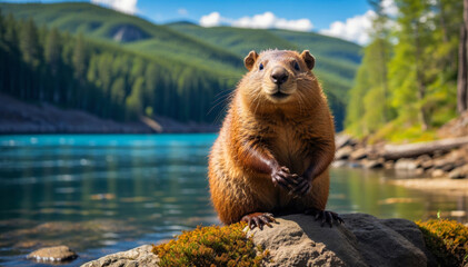 A Canadian beaver in its natural habitat. - obrazy, fototapety, plakaty