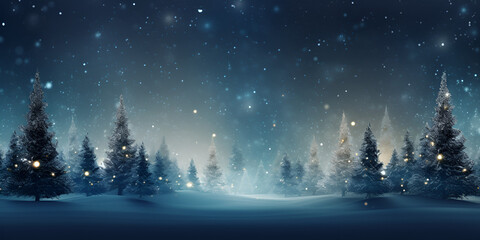 Fototapeta na wymiar A snowy night scene with trees and lights,Winter Wonderland: Snowy Night with Twinkling Trees