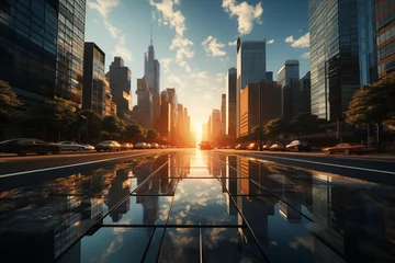 Foto op Plexiglas Photograph of the sky among tall buildings in a modern city. © jkjeffrey