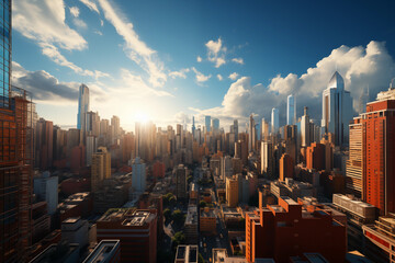 Fototapeta na wymiar Photograph of the sky among tall buildings in a modern city.