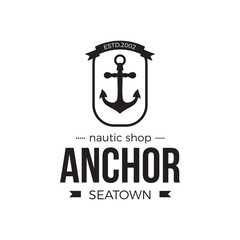 The Anchor Logo Company Vintage badge design in black and white color. Marine, sailing, cruise logo or label badge. Nautical theme emblem