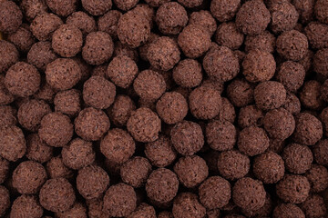 Chocolate balls cereals full frame close up