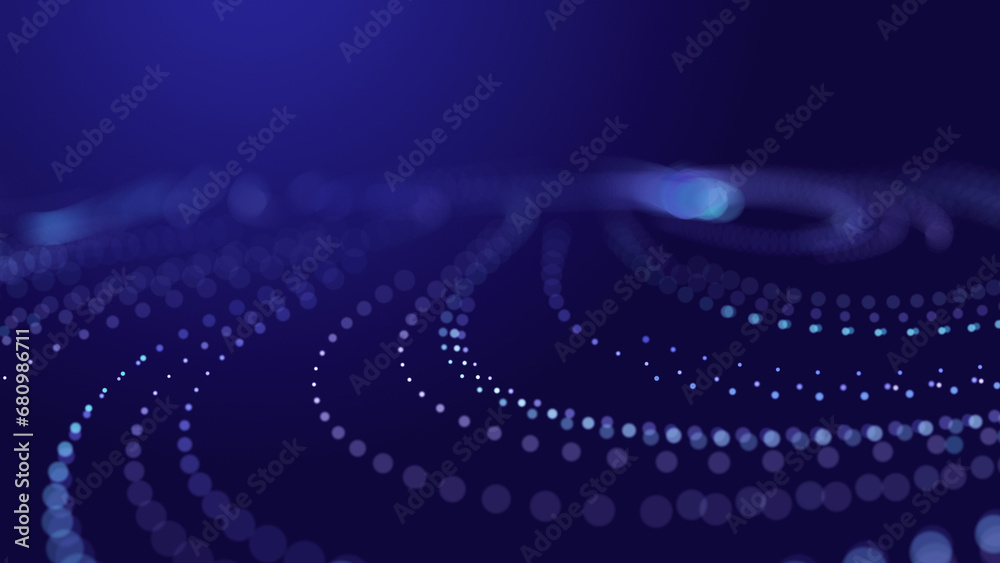 Wall mural abstract glitter particles in dark space. network data transfer concept. 3d rendering.