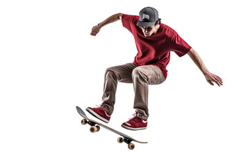 Skateboarder Performing Kickflip on a transparent background - obrazy, fototapety, plakaty