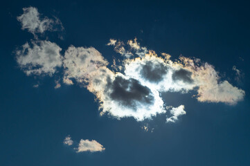 Blue sky and sun behind the clouds