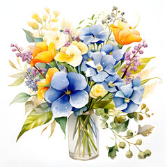 Hydrangeas, Calla Lilies, Baby's Breath, Chrysanthemums, Flowers, Watercolor illustrations