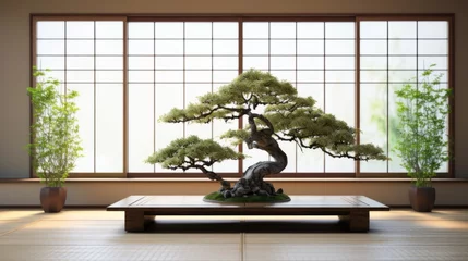Zelfklevend Fotobehang 盆栽が飾られた畳の和室 © fumoto-lab
