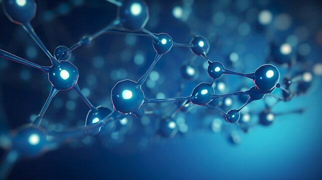 Blue molecule structure 3D illustration science biotechnology