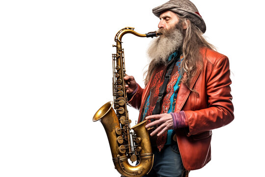 Musician Playing Saxophone Alone on a transparent background