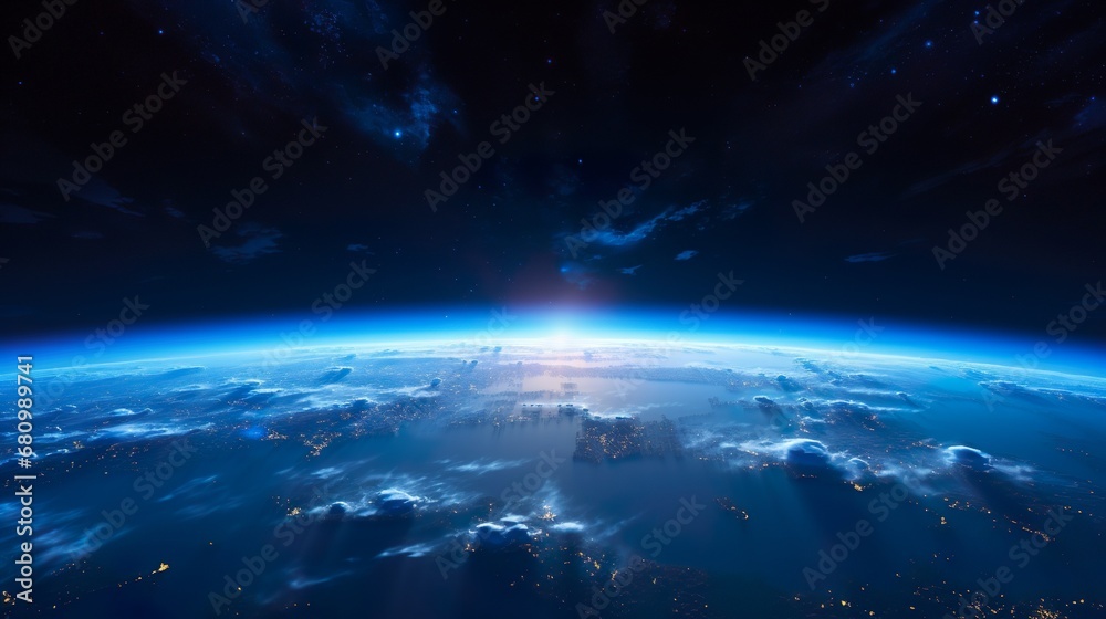Wall mural blue space background, in the style of large canvas format, nightscape