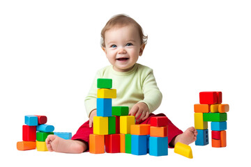 Kid Playing Blocks Alone on a transparent background