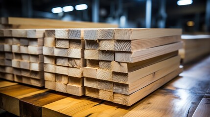 Piled wooden planks in a furniture-making factory.