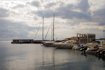 Boats and yachts in a small harbor