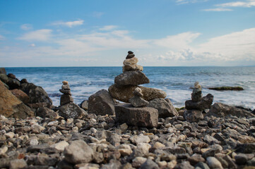 Stacked stones on the seashore