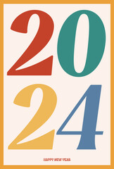 2024 celebration greeting car retro style for calendar, holiday banner, cover, flyer, brochure, party poster, invitation, holiday banner, printing, layout design. Luxury festive background. 10 eps