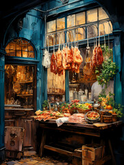 A Food In A Store - Typical shop window of a traditional irish butcher