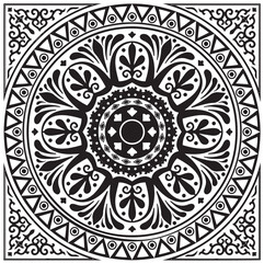 Vector Black square classical ornament of Ancient Greece and Roman Empire. Tile, Arabesque, Byzantine pattern.