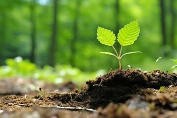 Beautiful young tree seedling sprouting and thriving amidst the lush greenery of the vibrant forest