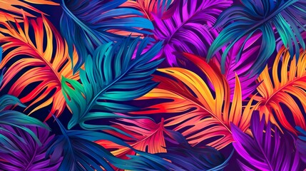 tropical deep jungle purple light art background neon night leaf exotic plants
