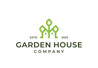 plant leaf with house for garden house logo design illustration