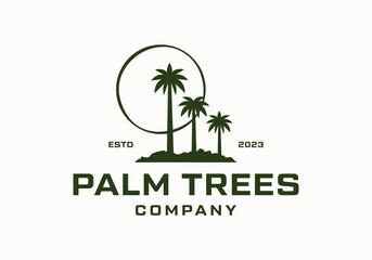 Obraz premium Tropical palm tree vintage logo design illustration template