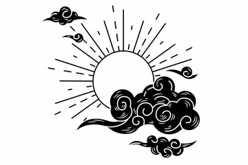 sun and clouds illustration vector logo design 